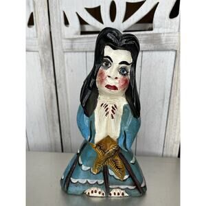 Vintage Art Deco Chalkware Hand Painted Woman Praying Folk Art Mexican